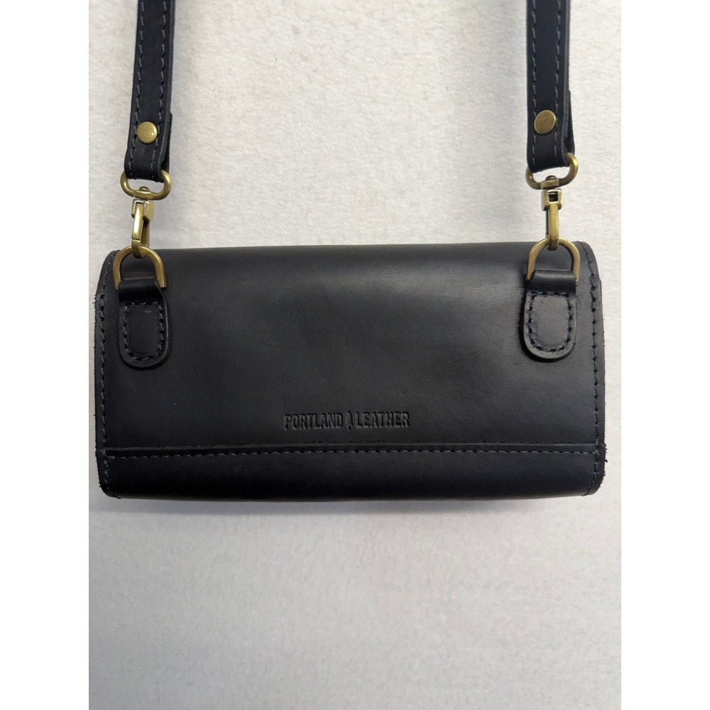 RETIRED Portland Leather Goods DELUXE ACCORDION PURSE Black Smooth Leather - Picture 4 of 7